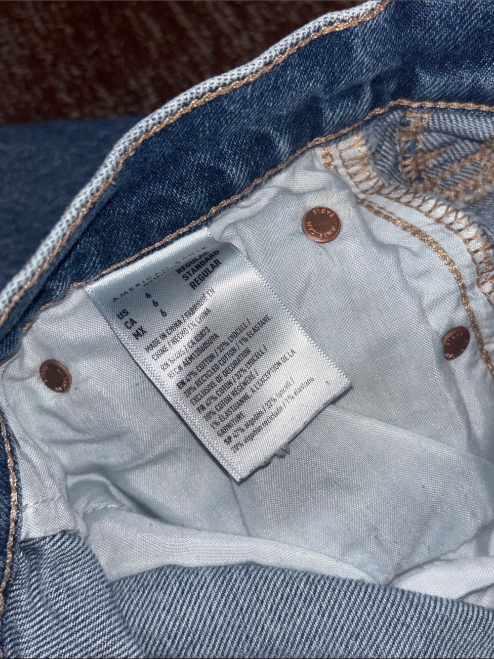 American Eagle stovepipe jeans wide leg mid rise medium wash distressed size 6 - Picture 7 of 15